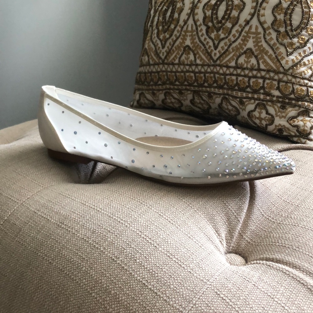 Nine West White Rhinestone Flats